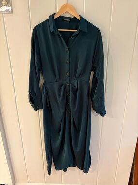 BTFBM Teal Button-Front Midi Dress